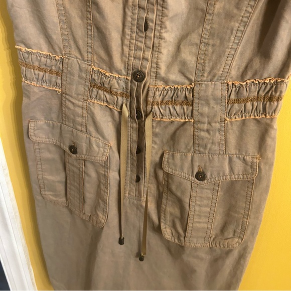 Peruvian Connection distressed tan khaki utility cargo dress size 4 - Picture 3 of 13